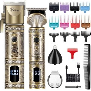Professional Hommes Tondeuse &Agrave; Cheveux Et T-Blade Tondeuse Set, Tondeuse &Agrave; Cheveux Rechargeable Sans Fil Tondeuse &Agrave; Barbe Nez Tondeuse &Agrave; Barbe Multifonction Kit De Beaut&eacute; Affichage Led (Or) - Neuf