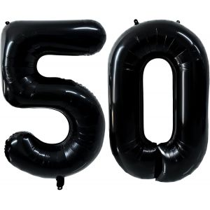 SJZG-Ballon Noir En Forme De Chiffre 101 Cm - Ballon Noir - 50 Ballons G&eacute;ants &Agrave; L'H&eacute;lium - D&eacute;coration De F&ecirc;te De Mariage, D'Anniversaire - Num&eacute;ro 50 - Neuf