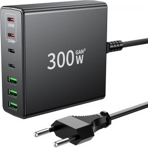 Chargeur USB-C 300W Multiple 7 Ports (4 USB-C, 3 USB-A) avec PPS Dual-PD pour MacBook Pro/Air, iPad Pro/Air, Samsung - Neuf