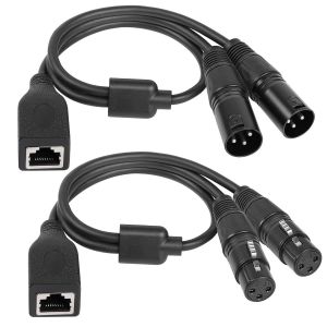 Loc-Câble Adaptateur Double Xlr 3 Broches Mâle Vers Rj45 Femelle,Câble D'Extension Rj45 Femelle Vers Double Dmx Xlr 3 Broches Femelle Pour Contrôleur Dmx-Con Series-Noir/1,7Ft - Neuf