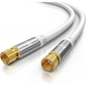 3m C&acirc;ble d'antenne Satellite coaxial TV m&acirc;le &agrave; m&acirc;le - Connecteur F m&acirc;le vers F m&acirc;le Plaqu&eacute;s Or 135 DB 75 Ohm - 4K UHD C&acirc;ble antenne Satellite fiche F TV HD DVB-T2 Radio Modem routeur - Blanc - Neuf