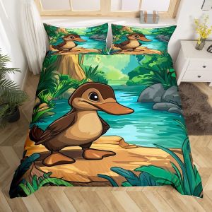 Simple (Sans Couette)-Bleu Gris-Housse De Couette Double Pour Enfants, Motif Capybara, Dessert, Gâteau Aux Fraises, Housse De Couette Étoilée, Motif Donut, Mignon, Amoureux Des Animaux, Rose - Neuf