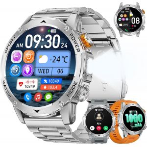 Montre Connectée Homme Avec Appel Bluetooth-1000mah Batterie,1.75"" Hd Grand Écran/Led Lampe,24/7 Sommeil/Fréquence Cardiaque,110 Sportifs Ip68 Étanche Smartwatch Homme Pour Android Ios - Neuf