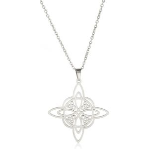 Kal-Collier En Acier Inoxydable Avec N?ud De Sorcière Celtique Pour Homme Et Femme - Pendentif En Forme De N?ud De Sorcière Géométrique - Amulette Magique Wiccan Païenne - Cadeau D'anniversaire - Neuf