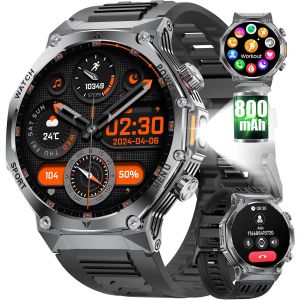 Asfasfq-Sunkta Montre Connectée Pour Homme Avec Lampe De Poche Led De 800 Mah - Grande Batterie De 1,75"" - Hd Bluetooth - Appels - Pour Ios Android - Fréquence Cardiaque / Moniteur De Sommeil / Podom - Neuf