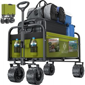 Chariot De Transport Avec Pneus Larges, 2 Poches En Filet | Pliable | Pneus En Caoutchouc Massif |Remorque De Jardin Gris - Neuf