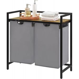 Panier a Linge 3 Compartiments 120L, Meuble Linge Sale avec 3 Sac à Linge Sale en Tissu Oxford et Étagère en Métal, Bac à Linge pour Buanderie, Chambres, Salles de Bains, Dortoirs, Noir - Neuf