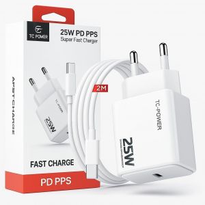 Chargeur USB-C 25W Fast Adaptateur Rapid Samsong Galaxy S24/S23/S22/S21 Chargeur Phone 16/16 Pro 15/15 Pro/15 Pro Max Xiaomi Opo 1 Plus Pixel with 2M Cable - Neuf