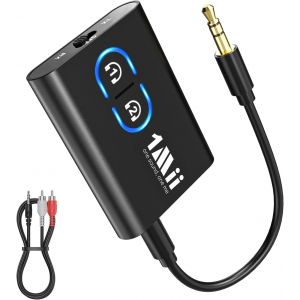 MEVRONISSHOP-Upgraded Transmetteur R&eacute;cepteur Bluetooth 5.3 pour TV Casque sans Fil, aptX Faible Latence/HD/AD, 3.5MM AUX Adaptateur Audio Bluetooth pour Avion/St&eacute;r&eacute;o Domestique Hi-FI, Double Connexio - Neuf