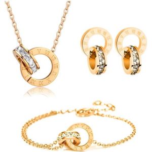 Kalanka-Parure Ensemble De Bijoux Femme Chiffres Romains Cercle Zircon Cubique Acier Inoxydable Plaqué Or 18k Argent Boucles D'oreilles Bracelet Collier Élégantes Mariage Soirée Cadeau - Neuf