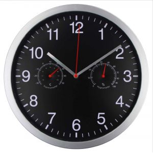 En Plastique De Ménage Thermomètre Multifonctions Horloge Noir 10 Pouces - Neuf