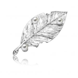Fausse Perle D&eacute;coration Argent Brillant Feuille Forme Cuivre Broche Accessoire Bijoux Cadeau - Neuf