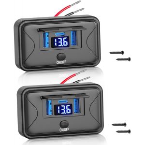 Lot De 2 Prise Usb 12 V Montage Surface,Double Qc3.0 18 W Et 36 W Pd Usb-C Multi Port Chargeur Rapide Avec Voltmètre Et Interrupteur À Bouton Pour Camping-Car,Voiture,Autobus,Camion,Moto - Neuf