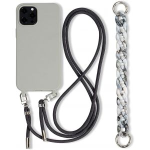 Kal-Coque Avec Cordon Pour Iphone 14 Plus 6.7"",Etui Pour Téléphone Portable Collier Corde Housse Silicone Antichoc Housse Pour Iphone 14 Plus Avec Chaîne Réglable Lanyard Cover-Gris - Neuf