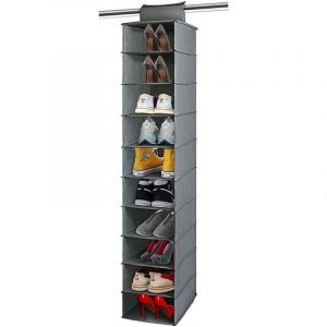 Étagère À Chaussures Pliable En Tissu Non Tissé 120 × 30 × 15 Cm (Gris Et Noir) - Étagère À Chaussures Suspendue Avec 10 Boîtes - Idéale Pour Ranger Sacs À Main, Sacs Ou Chaussures - Neuf