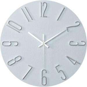 TIANYI-12 Pouces Horloges Murales 3D Silencieuse de Salon Cuisine Modernes Design Pendules Murales 30cm Horloge &agrave; Quartz Suspendue sans Cadre Fine Horloge Murale (Argent) - Neuf
