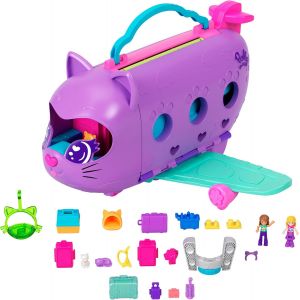 KALANKA-Avion Chaton Transformable Coffret jouet de voyage avec 2 mini-figurines et 1 animal, sc&egrave;ne tournante et accessoires, HWP19 - Neuf