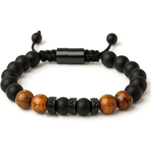 Bracelet Homme ?il De Tigre, Ajustable - Bracelet Perle Homme En Pierre Naturelle, Porte-Bonheur, Cadeau Pour Lui, P&egrave;re, Mari, Id&eacute;e Cadeau Anniversaire, Anniversaire De Mariage, No&euml;l - Neuf