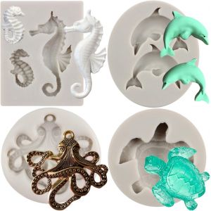 Kalanka-Lot De 4 Moules En Silicone En Forme D'hippocampe, Dauphin, Pour D&eacute;coration De G&acirc;teau, P&acirc;te &Agrave; Sucre, Cupcakes, Bonbons, Chocolat, Argile Polym&egrave;re-Kalanka - Neuf