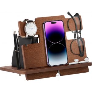 Cadeau Homme Utile Organiseur de Bureau en Bois Cadeau Fete des Peres Support de Telephone Bois Fete des Peres Cadeau Papa Cadeau pour Homme Station d'accueil en Bois Cadeau Anniversaire Homme Femme - Neuf