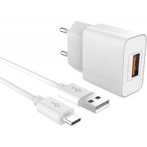 Kal-1x Chargeur Rapide Usb-C 3.0 - Prise Secteur Port 18 Watt & Câble 1m Pour Samsung Galaxy S24 S23 | Huawei P50 - Blanc - Neuf