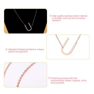 Colliers Tendance En Acier Inoxydable Avec Pendentif En Forme D'alphabet, Or Rose, U - Neuf