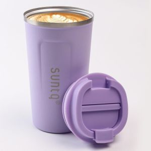 ERYI-Tasse À Café À Emporter En Acier Inoxydable - Double Paroi Isolée - Tasse À Café Avec Couvercle Anti-Fuite Réutilisable (Violet, 510 Ml) - Neuf