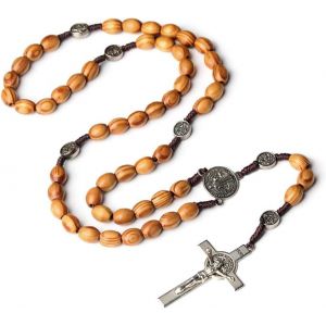 Kal-Collier Chapelet Catholique En Bois D'olivier Avec Crucifix En Alliages Pour Femmes Bijoux Religieux Élégants Pour Prières Et Méditation - Neuf