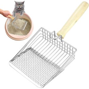 Pelle À Litière Pour Chat En Métal Résistant-Manche En Bois Ergonomique & Tamis Fin-Anti-Adhésive,Facile À Nettoyer-Chien,Lapin - Neuf