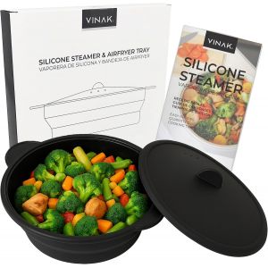 Jexnovashop-Cuiseur Vapeur En Silicone Pour Micro-Ondes Et Friteuse &Agrave; Air | Cuiseur Vapeur Pliable De 1 200 Ml Avec Plateau Int&eacute;rieur R&eacute;versible | Cuisson &Agrave; La Vapeur Ou &Agrave; L'air Rapide Et Saine - Neuf