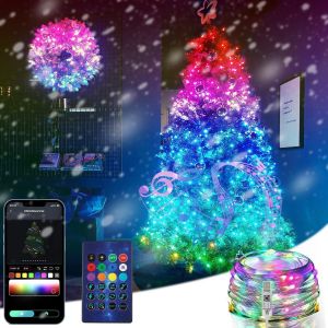 TRAHOO-2 pi&egrave;ces 10 M 100 LED Guirlandes Lumineuses RGB, R&eacute;agir &agrave; la Musique, Guirlandes Bluetooth USB, &Eacute;tanch&eacute;it&eacute; IP44, Commande Via App/T&eacute;l&eacute;commande, pour D&eacute;coration No&euml;l Int&eacute;rieure Ext&eacute;rieure - Neuf