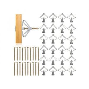 Chevilles Papillon pour Plaques de Pl&acirc;tre 13x35mm avec Vis Acier Inox Kit de 50 Pi&egrave;ces pour Fixation Mat&eacute;riaux Creux et Gypse - Neuf