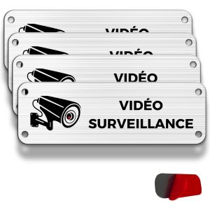 KALANKA-Panneau de Cam&eacute;ra, 4 Panneaux de Propri&eacute;t&eacute; Priv&eacute;e, 15&times;5 cm, Alarme de S&eacute;curit&eacute;, Int&eacute;rieur/Ext&eacute;rieur, en Aluminium, Avec Autocollant (Vid&eacute;o Surveillance) - Neuf