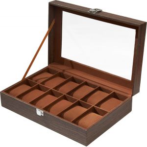Kal-Boîte À Montres À 12 Emplacements, Coffret À Montres Avec Couvercle En Verre Et Coussins Amovibles En Velours, Boite A Montre Homme, Cadeau Pour Anniversaire Fête Des Pères Noël - Neuf