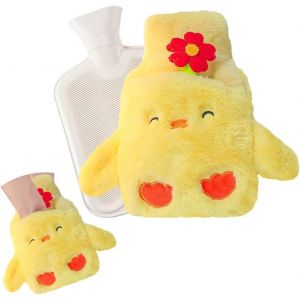 Bouillotte jaune en peluche, bouillotte moelleuse avec housse, mini bouillotte, mini bouillotte en silicone - Neuf