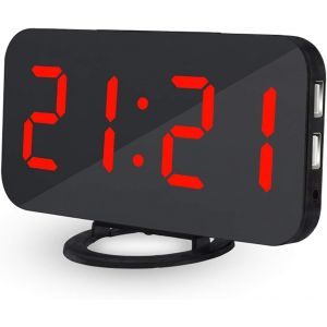ERYI-Led Réveils À Miroir Portables Numériques Avec Écran Led De 6,5 Pouces Et 3 Modes De Gradation Adaptés À La Chambre Et Au Bureau - Coque Noire Rouge Numérique - Neuf
