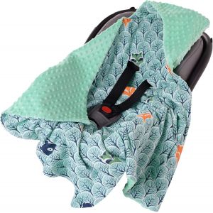 Eryi-Nid D'ange Bebe Été Couverture Enveloppante Bébé Siege Auto 85x85cm Couvertures Bebe Nid D'ange Une Douce Oeko-Tex Moelleuse Pour Landaus (Forêt Avec Mentha Minky) - Neuf