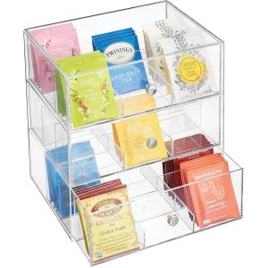 Chenquansarl-Boite De Rangement Cuisine En Plastique Avec 3 Tiroirs ¿ Casier De Rangement Pour Sachets De Thé, Tisane, Infusion, Dosette De Café, Sucre Et Plus ¿ Boite À Thé ¿ Transparent - Neuf