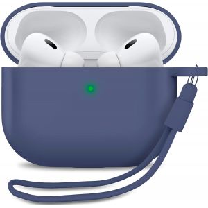 Coque Compatible avec Airpods Pro 2e Génération [ 2022 ] - Case Boîtier Silicone Slim & Anti Choc - Etui Skin Protection Poussière - Housse & Lanière Bleu Foncé - Neuf