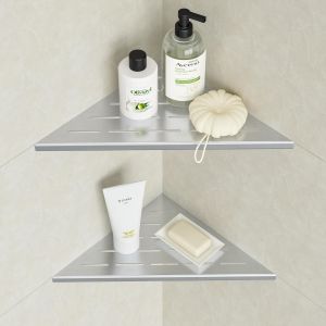 Lot de 2 &eacute;tag&egrave;res d'angle en acier inoxydable pour salle de bain et cuisine 254 mm - Neuf