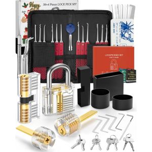 VornixorSarlshopFAHEFANA 38+4-pi&egrave;ces Kit de Crochetage Serrure, 2023 Upgrade Version Lock Picking Kit avec 4 Serrures Transparentes, Fournir un Manuel de D&eacute;verrouillage pour Les Serruriers Profession - Neuf