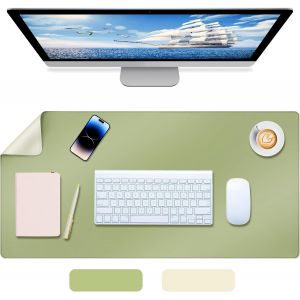 DDA-Tapis de Souris 80x40 cm, Tapis de Bureau PU Cuir, Grand Tapis de Souris pour Ordinateur Portable, Bloc-Notes - Double Face (Beige, Vert) - Neuf