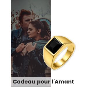 Tianyi-Jewelry Bague Solitaire Homme En Acier Inoxydable/Plaqué Or, Chevalière Avec Pierre Bleue/Noire En Cristal, 8 Tailles Disponibles - Neuf