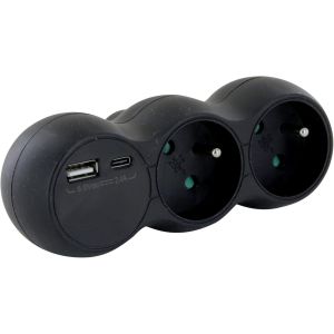 Biplite Domino 2x16A avec USB-A +USB-C- Noir - Neuf