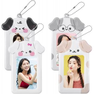 4 Pack Cute Puppy Photo Card Holder 3 Inch Cartoon Dog Photo Frame Photo Card Holder Pendant Chain ID Card Photos Photo Cards - Neuf
