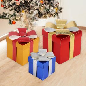 Les Tailles Des Bo&icirc;tes-Cadeau Avec Couvercles - 3 Couleurs De Papier Bo&icirc;tes De Rangement Avec Un Arc D&eacute;coratif Rectangulaire Bo&icirc;tes-Cadeau De Carton Pour No&euml;l, Des Anniversaires, Des Mariages - Neuf