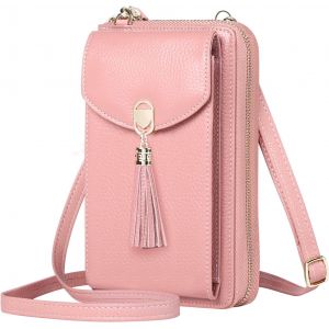 CAUC-Sac T&eacute;l&eacute;phone Portable Femme Portefeuille RFID Blocage Pochette Bandouli&egrave;re Cuir Portefeuille Pochette Femme Petite Pochette Bandouli&egrave;re avec Emplacement Pour Carte (Rose) - Neuf
