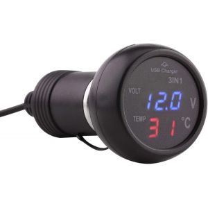 Adaptateur De Voltm&egrave;tre Pour Chargeur De Voiture Usb 3 En 1 Voiture Camion 3In1 Double Led Affichage Num&eacute;rique Voltm&egrave;tre Thermom&egrave;tre Allume-Cigare Usb Chargeur De Voiture(Bleu + Rouge) - Neuf