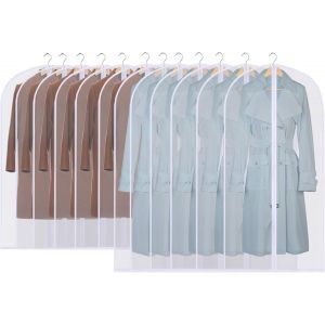 12 Pcs Housses de Vêtements, Housse pour Costume/Penderie Protection Pliable ¿Sac de Vêtement, Protection Transparentes Anti-poussière Imperméables avec Zip pour Chemise/Costume/Manteaux - Neuf