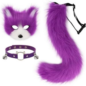 Trahoo-Ensemble De Collier En Cuir Synthétique Avec Masque De Renard Et Queue De Loup Et Collier En Cuir Pour Fête D'halloween - Neuf